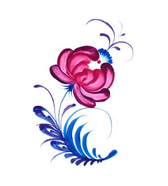 Beyaz arka planda elle boyanmış el yapımı suluboya bir süs. Petrykivka halkı. Ukrayna. Ukrayna sanatı