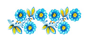 Beyaz arka planda mavi çiçekli güzel çiçek deseni. petrykivka