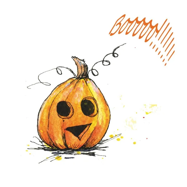 Cadılar bayramı için el yapımı suluboya tebrik kartı..