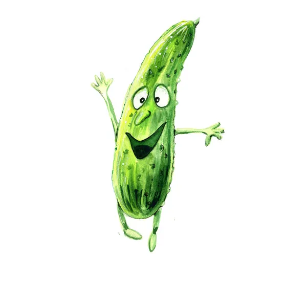 Handmade watercolor drawing funny cucumbers emoji with gasses. — Stock Photo, Image