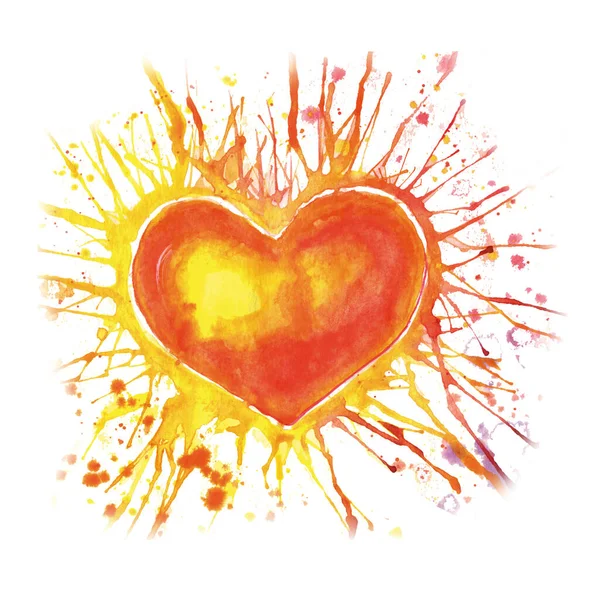 Suluboya el çizimi boya lekeleriyle aşk kalbini çizdi.