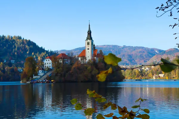 Güz, Slovenya 'da Bled Gölü Kilisesi, Jezero Bled na Podzim, Kostel na Jezeru Bled, Slovinsko, Kostel Nanebevzeti Panny Marie, Bled, Slovinsko, Bledsko jezero, Bleder See