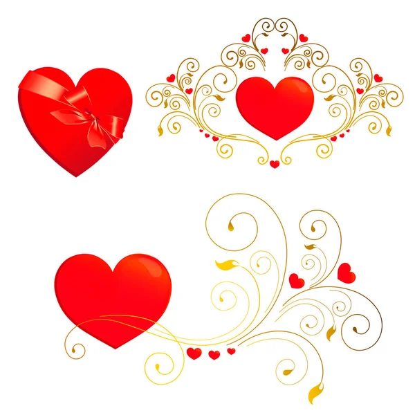 Set Red Hearts Isolated White Background Valentine Card — Stock Vector