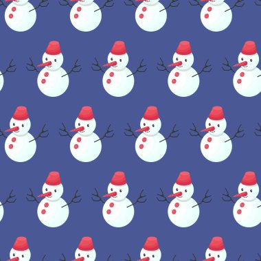 Kardan adam kusursuz desen. Noel şenliği geçmişi. Yeni yıl düz vektör illüstrasyonu