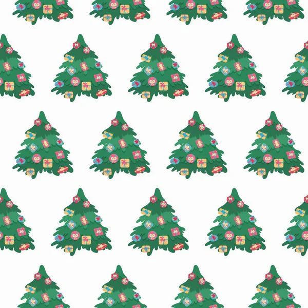クリスマスツリーのシームレスなパターン モミの木とクリスマスのお祝いの背景 新年フラットベクトルイラスト — ストックベクタ