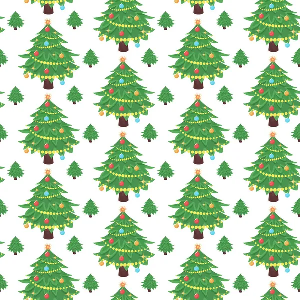 Noel ağacı desensiz. Köknar ağaçlarıyla dolu Xmas şenlikli arka plan. Yeni yıl düz vektör illüstrasyonu