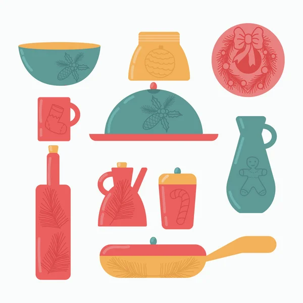 Милая Коллекция Керамики Ручной Работы Плоский Векторный Рисунок Декоративная Посуда — стоковый вектор
