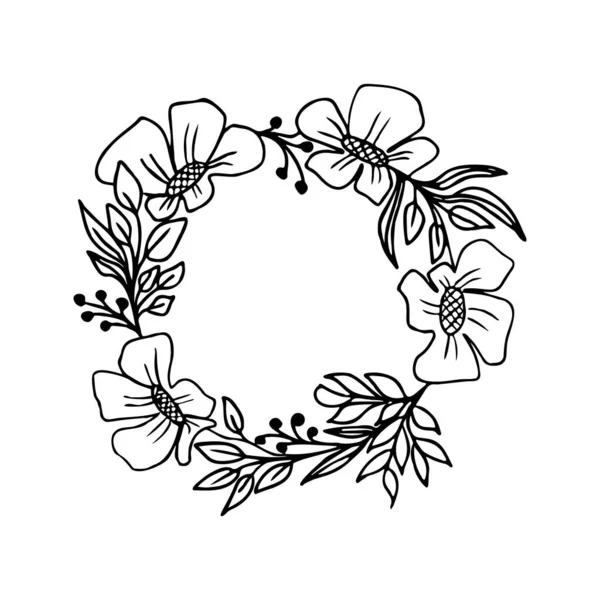 Floral Grinalda Estilo Linear Isolado Ilustração Vetor Branco Quadro Desenhado — Vetor de Stock