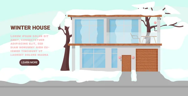 Сучасний мінімалістичний сімейний будинок в зимовий сезон. Будівництво сучасної архітектури. Нерухомість в природі . — стоковий вектор