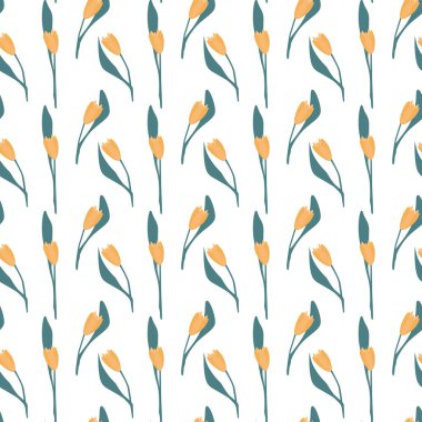 Sevimli sarı laleler, kusursuz desenler. Çiçekler uçsuz bucaksız. Tekrarlanabilir Yazdırma.