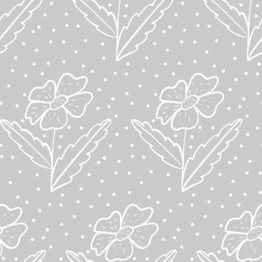Sevimli el çizimi, kusursuz desenli vektör çizimi. Bitmeyen bitki arkaplanı