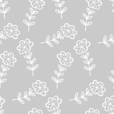 Sevimli el çizimi, kusursuz desenli vektör çizimi. Bitmeyen bitki arkaplanı