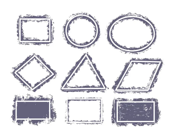 Bir dizi soyut çerçeve. Mürekkep fırçalı çerçeve şablonları. Beyaz arkaplan vektör çiziminde izole