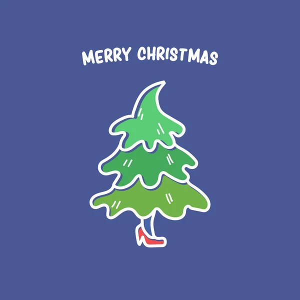 Mavi arkaplan vektör illüstrasyonunda mutlu Noeller kartı. Kış tatili için ağaç tasarımı. Yeni yıl tebrik kartı.