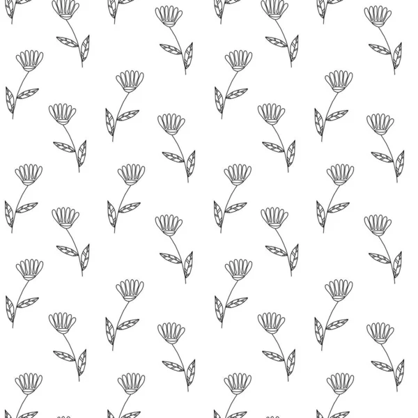 Basit çiçeksiz vektör deseni. Soyut, dikişsiz çiçek dokusu. Doodle biçimi bitki arkaplanı.