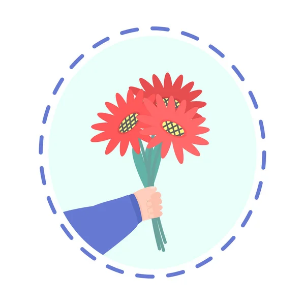 Mão segurar buquê de flores bonito para dia dos namorados ou para o aniversário. Ilustração vetorial. — Vetor de Stock
