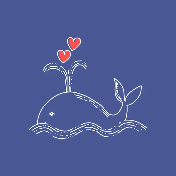 Une Baleine Adorable Avec Deux Cœurs Illustration Vectorielle Linéaire Concept — Image vectorielle