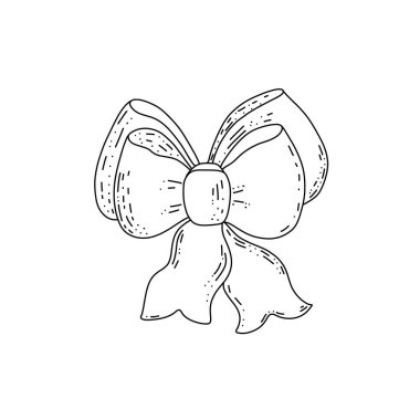 Beyaz arka planda izole edilmiş büyük bir düğün yayı tasarımı. Karalama biçiminde elle çizilmiş kabataslak vektör çizimi.