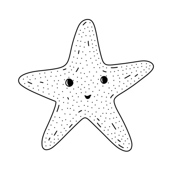 Handgezeichnetes Sternfischsymbol im Doodle-Stil. Cartoon Star Fisch Vektor-Symbol für Web-Design isoliert auf weißem Hintergrund. — Stockvektor