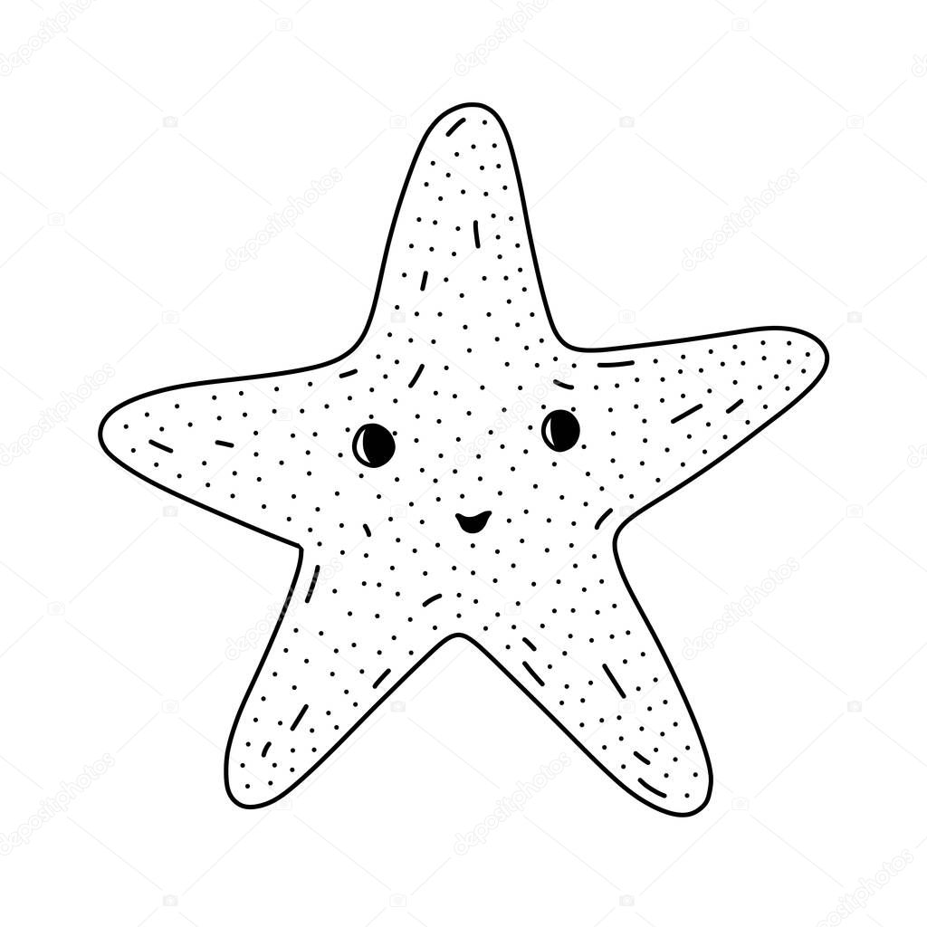 Hand drawn Star fish icon in doodle style. Cartoon Star fish vector icon for web design isolated on white background.