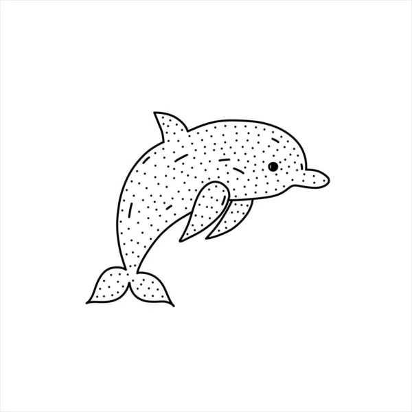 Icône dauphin dessinée à la main dans le style doodle. Icône de vecteur de dauphin de bande dessinée pour la conception de Web isolé sur fond blanc. — Image vectorielle