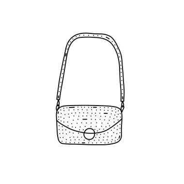 Elle çizilmiş el çantası ikonu. Beyaz arkaplanda izole edilmiş web tasarımı için çizgi film el çantası vektör simgesi.
