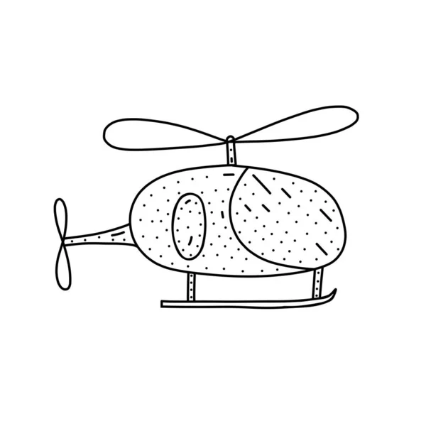 Hand drawn helicopter icon in doodle style. Cartoon helicopter vector icon for web design isolated on white background. — стоковый вектор