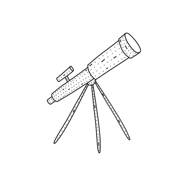 Χειροποίητο εικονίδιο τηλεσκοπίου σε στυλ doodle. Εικονίδιο διανύσματος τηλεσκοπίου κινουμένων σχεδίων για σχεδιασμό ιστού που απομονώνεται σε λευκό φόντο. — Διανυσματικό Αρχείο