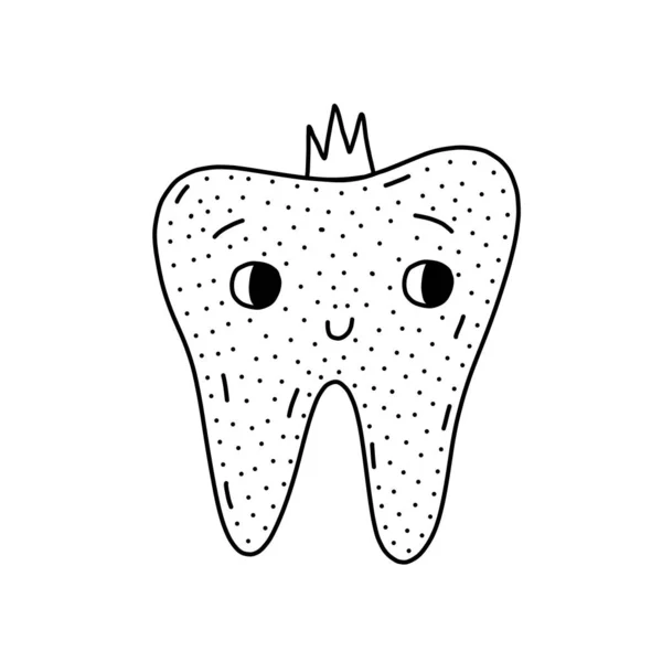 Ícone de dente desenhado à mão no estilo doodle. Ícone do vetor do dente dos desenhos animados para o projeto da correia fotorreceptora isolado no fundo branco. Dia nacional do dentista. —  Vetores de Stock