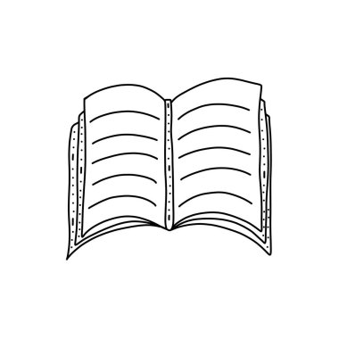 Hand drawn vector illustration of open book in doodle style. Cute llustration of book on a white background.