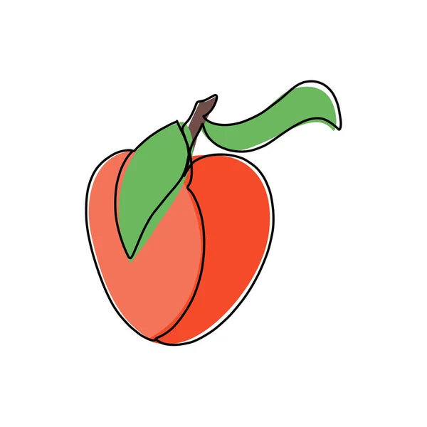Handgezeichnete Vektorillustration eines Pfirsichs im einzeiligen Stil. Nette Illustration einer Frucht auf weißem Hintergrund. — Stockvektor