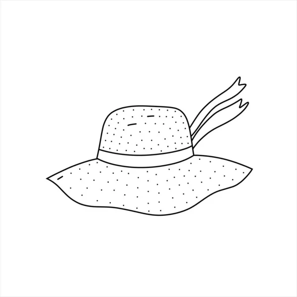 Illustration vectorielle dessinée à la main du chapeau de plage. Illustration mignonne d'un chapeau de protaction solaire sur fond blanc dans un style doodle. — Image vectorielle