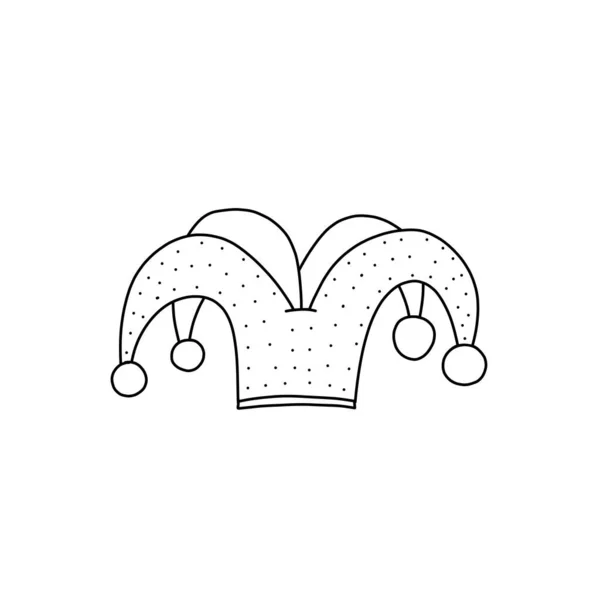 Ilustração vetorial desenhada à mão do chapéu de jesters no estilo doodle. Ilustração bonito de chapéu jesters em um fundo branco no estilo doodle. — Vetor de Stock