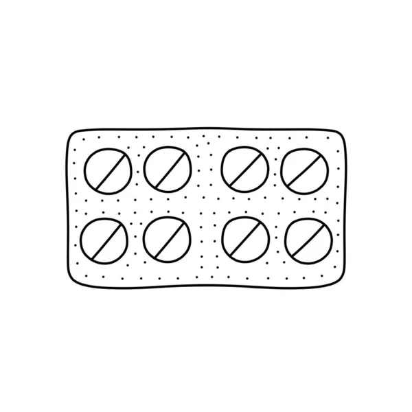 Χέρι που διανυσματική απεικόνιση των φαρμάκων χάπια σε στυλ doodle. Χαριτωμένη απεικόνιση ενός φαρμάκου σε λευκό φόντο. — Διανυσματικό Αρχείο