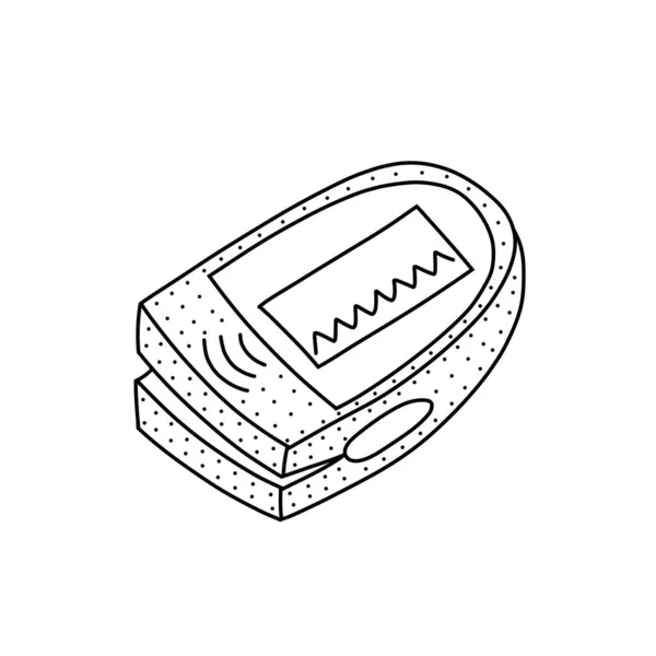 Ilustração vetorial desenhada à mão do oxímetro de pulso no estilo doodle. Ilustração bonito de um equipamento musical sobre fundo branco. — Vetor de Stock