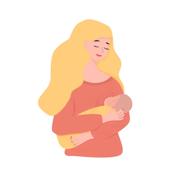 Stillende Frau. Glückliche Mutter, die ein Baby füttert. Isolierte Vektordarstellung im flachen Stil. — Stockvektor