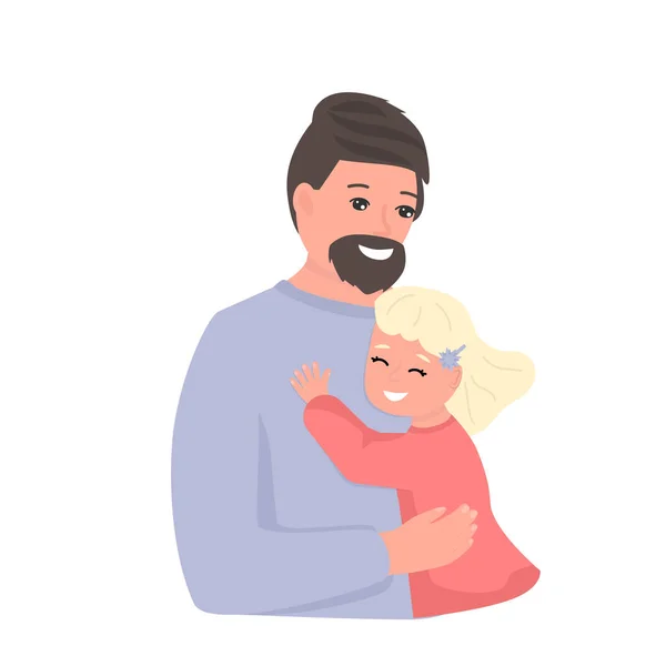 Pai feliz e filha engraçada abraçando um ao outro. Conceito de Feliz Dia dos Pais. Cartão festivo. — Vetor de Stock