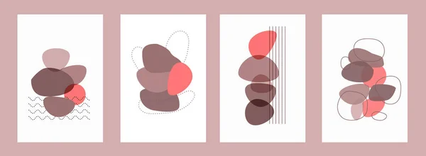 Conjunto de cartazes abstratos modernos com formas abstratas simples e linhas. Boho Vector Ilustração em estilo mínimo e cores pastel. — Vetor de Stock