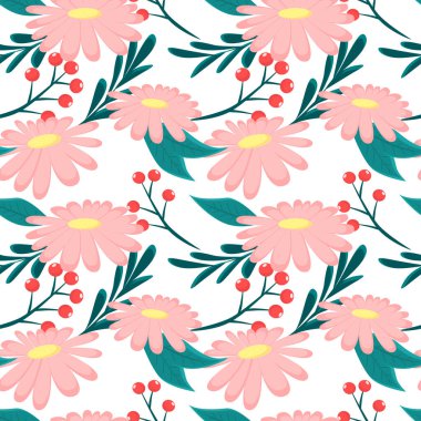 Papatya Çiçeği kusursuz desen. Sonsuz bahar arkaplanı. Şirin vektör illüstrasyonu.