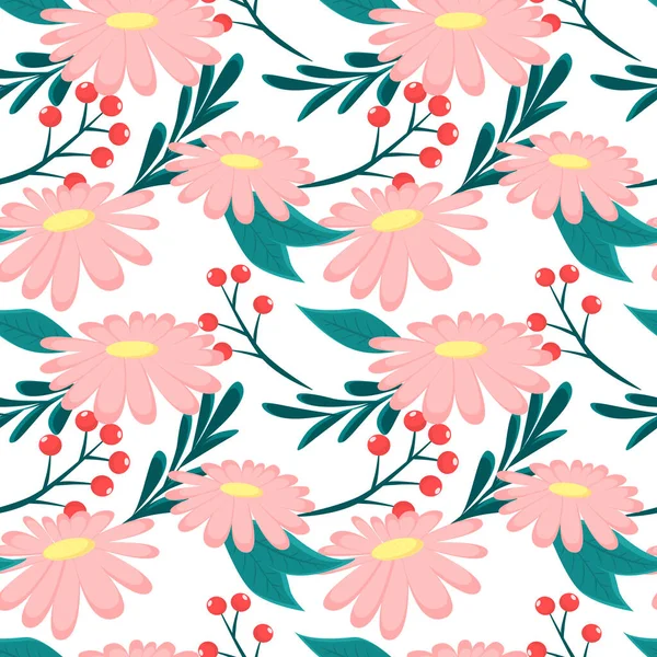 Daisy Flower seamless pattern. Spring endless background. Cute vector Illustration. — Stock Vector