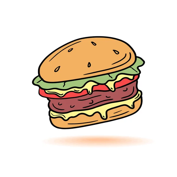 Hamburger Classic Burger American Cheeseburger med sallad tomat ost nötkött och sås isolerad på vit bakgrund. — Stock vektor