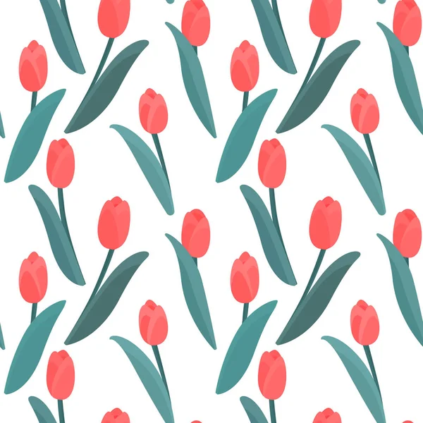 Flores de tulipa coloridas padrão sem costura Design vetorial sem fim para tecido e impressão em fundo branco. — Vetor de Stock