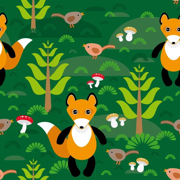 Varrat nélküli fox erdő minta — Stock Vector