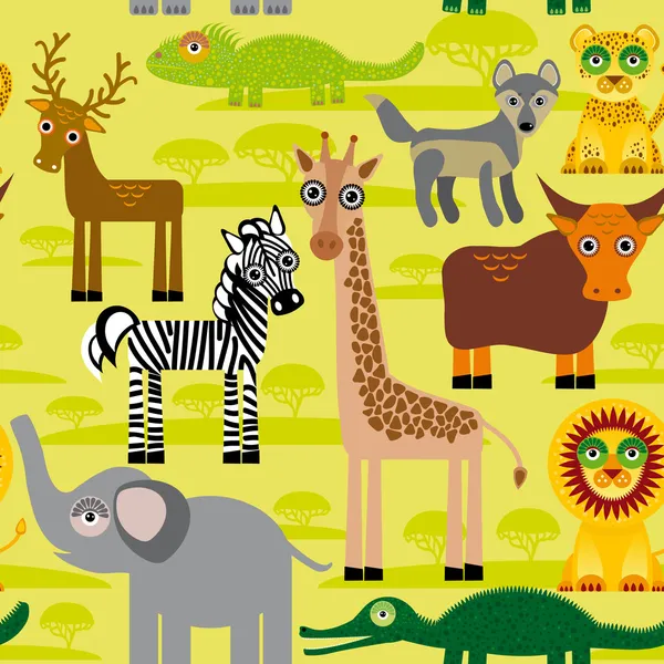 アフリカの動物のシームレスなパターン — ストックベクタ