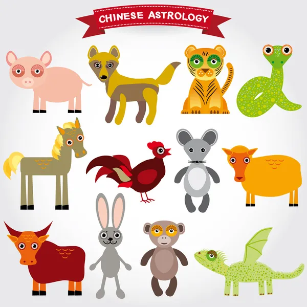 Chinês animais engraçados —  Vetores de Stock