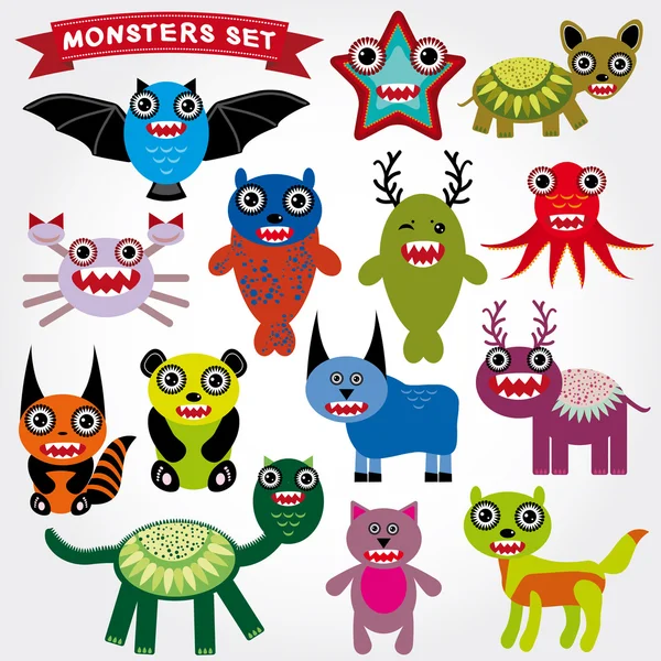 Cartoon Monsters Set. — Stock Vector