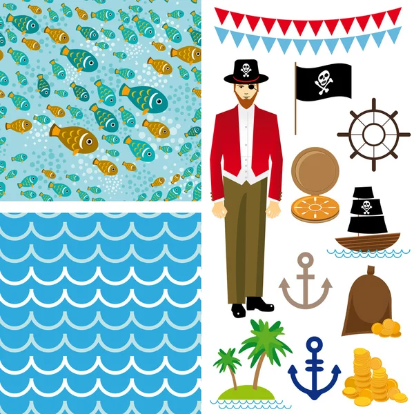 Pirate collectie achtergrond — Stockvector