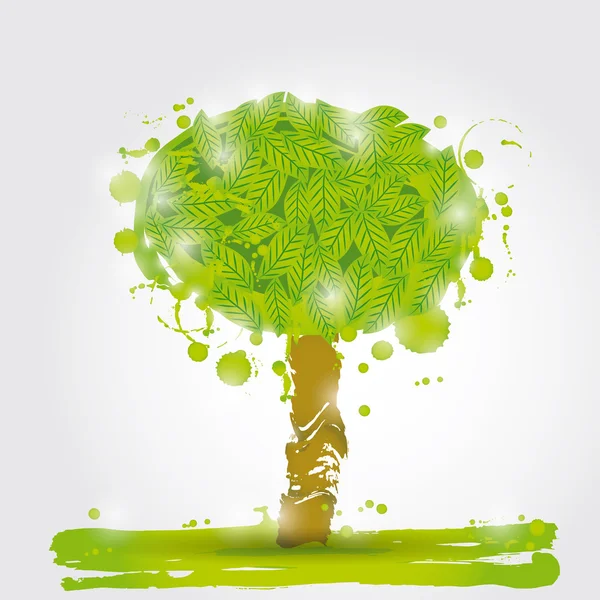 Acuarela árbol verde — Vector de stock