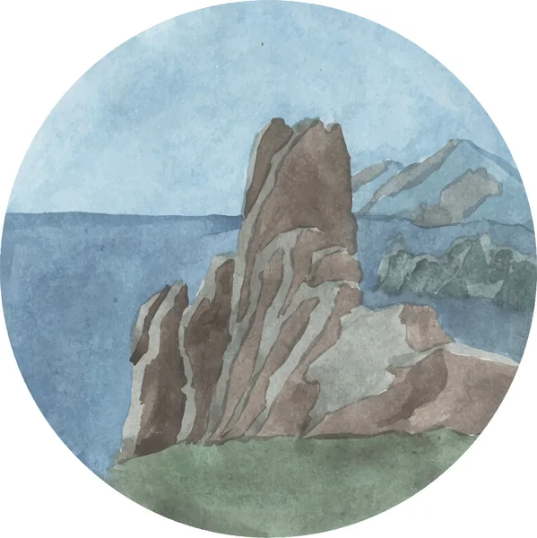 Watercolor summer landscape with sea — Stock Vector