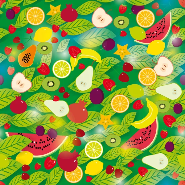 Frutas y hojas patrón sin costura — Archivo Imágenes Vectoriales